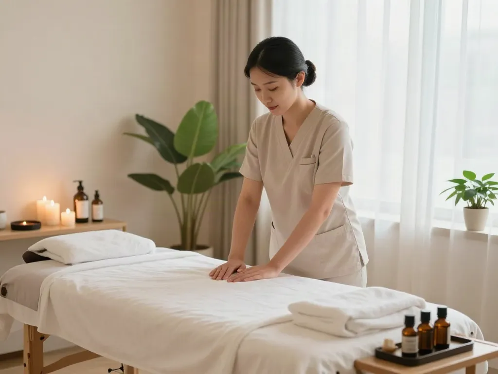 Relaxing 부천출장마사지 setting with a calming atmosphere and professional therapist.